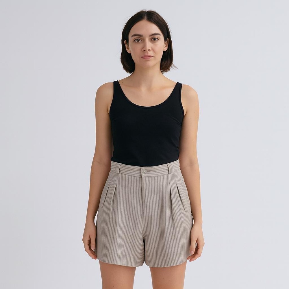high waisted shorts 80s‎ 90s vintage beige brown striped linen shorts